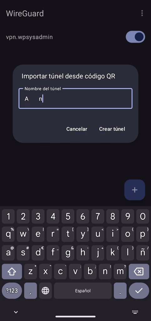 WireGuard: Nombrar nueva conexión